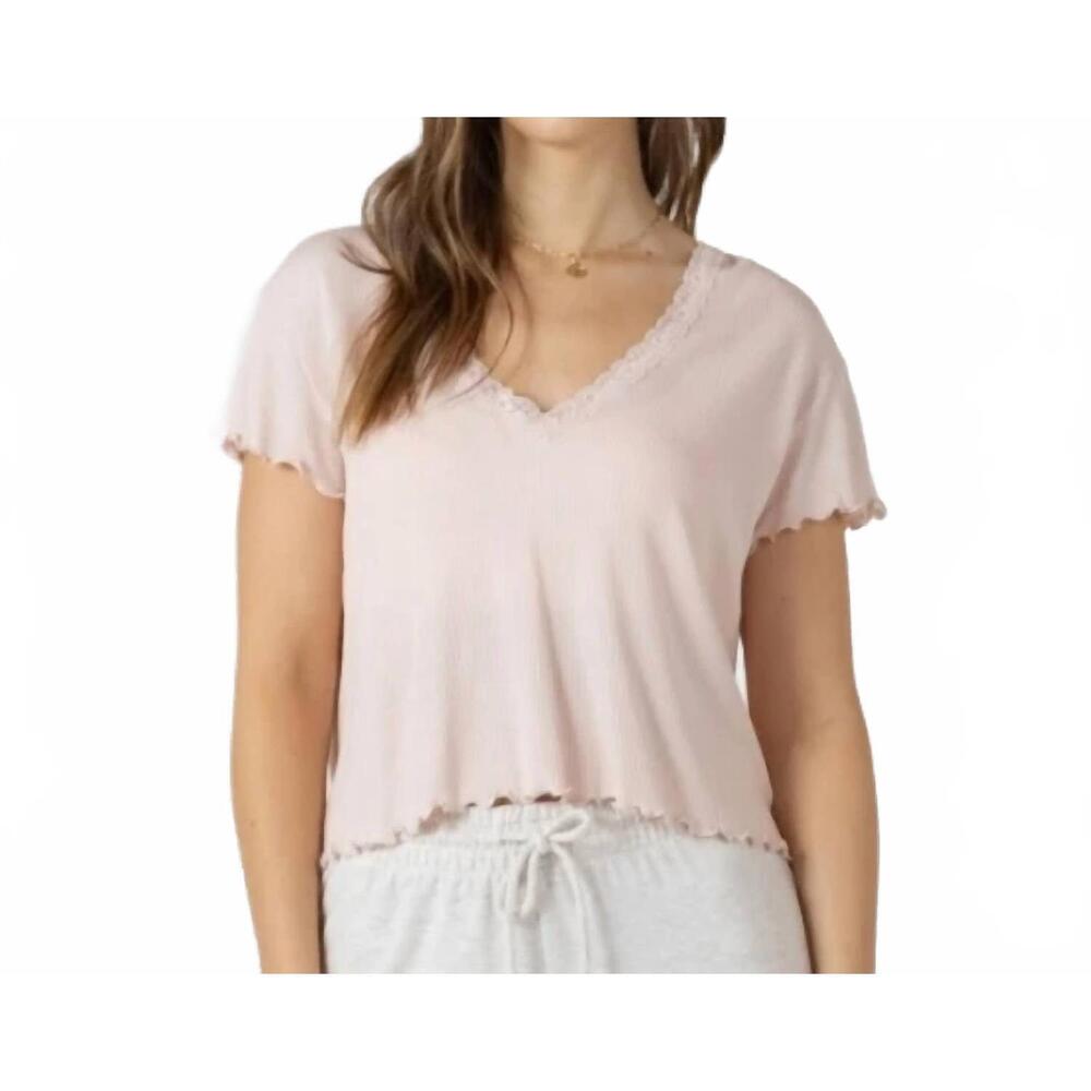 NEW DEX lace trim waffle top in powder pink